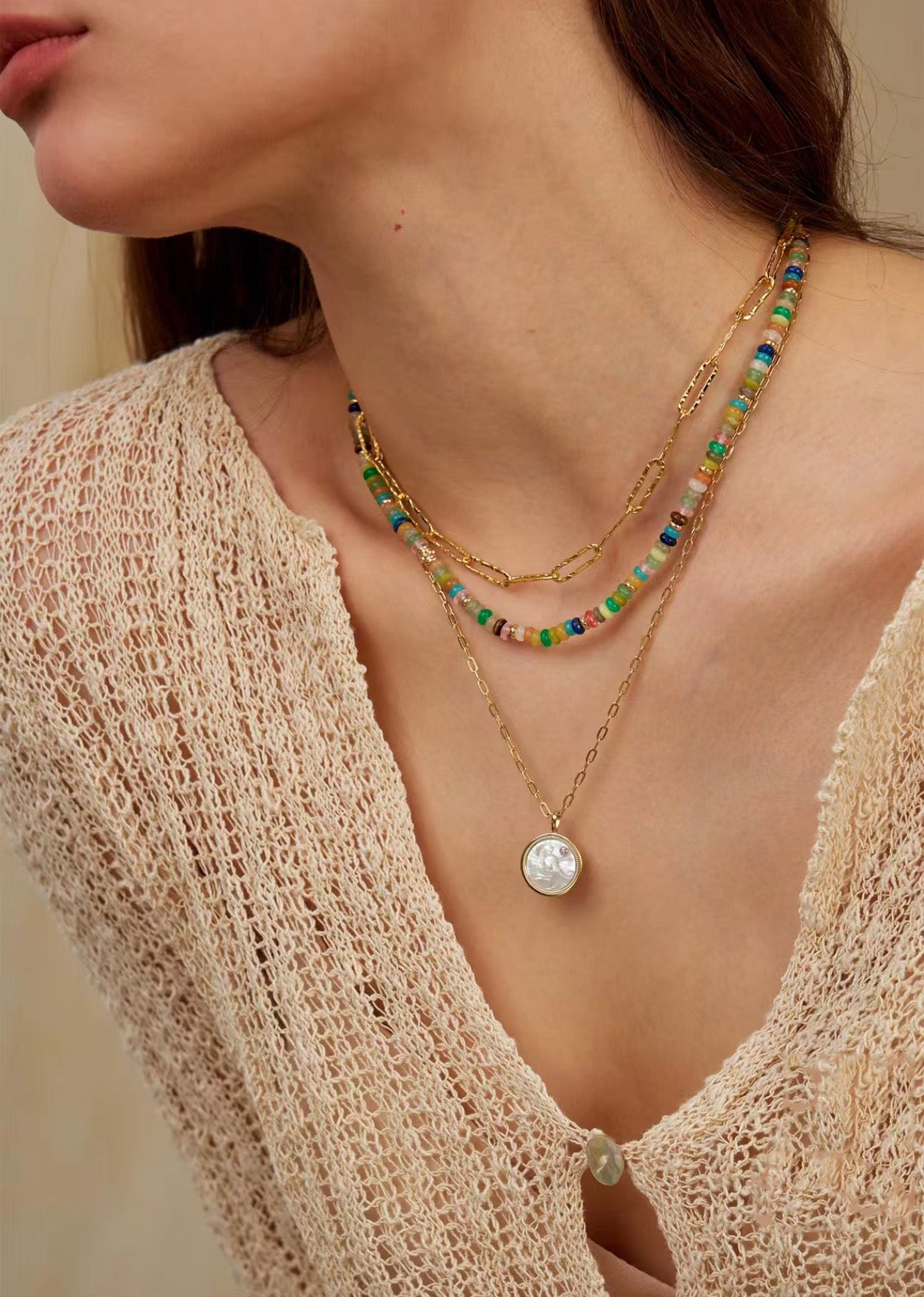 Small colorful bead necklace, Colorful Gemstone Bead Necklace, Multicolor Bead Necklace