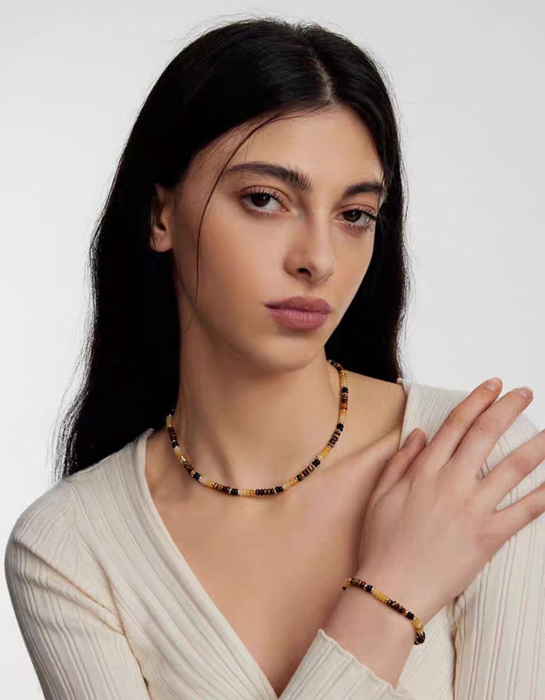 Tigers Eye Gemstone Beaded Necklace, Tiger Eye Wealth Necklace