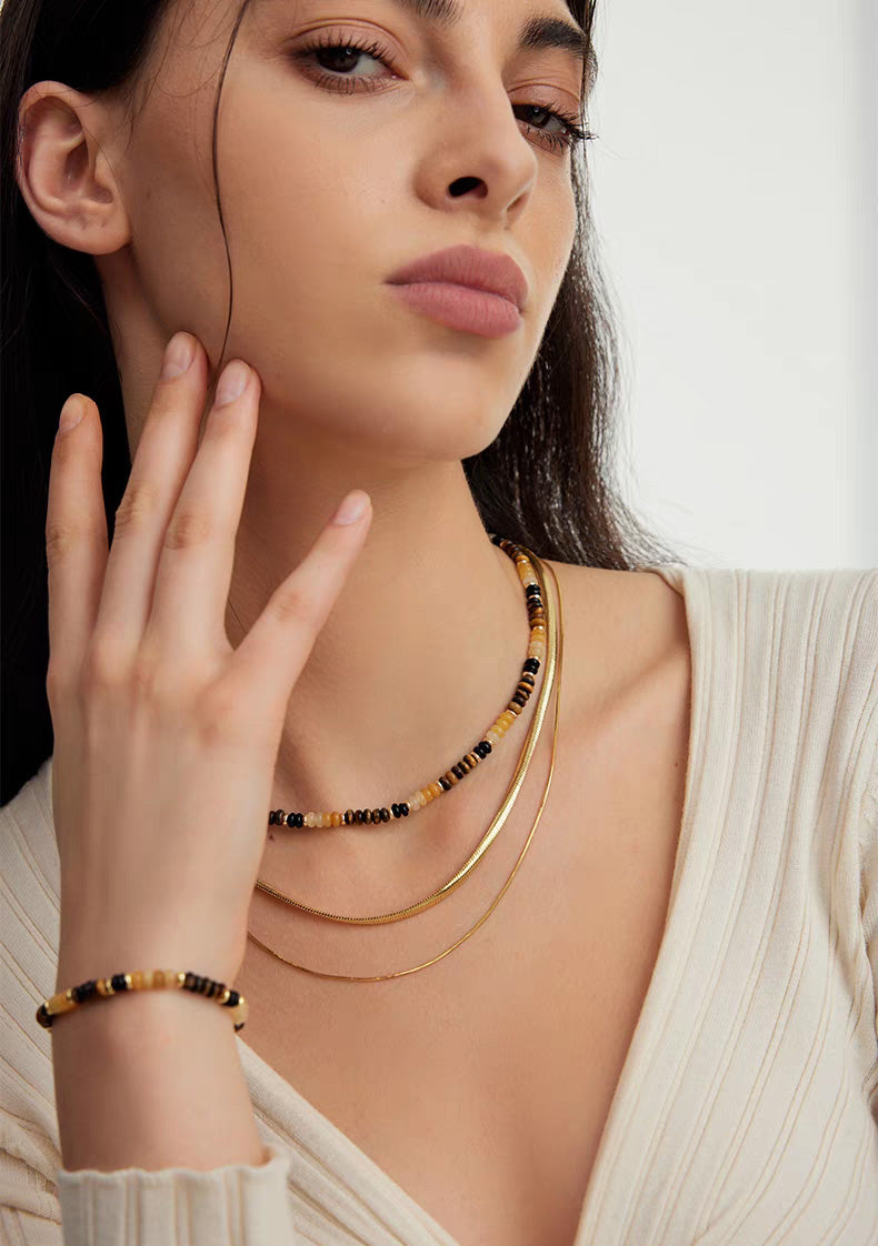 Tigers Eye Gemstone Beaded Necklace, Tiger Eye Wealth Necklace