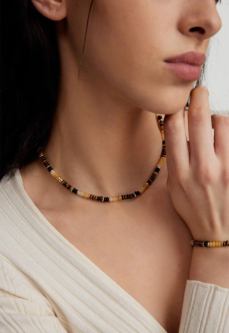 Tigers Eye Gemstone Beaded Necklace, Tiger Eye Wealth Necklace