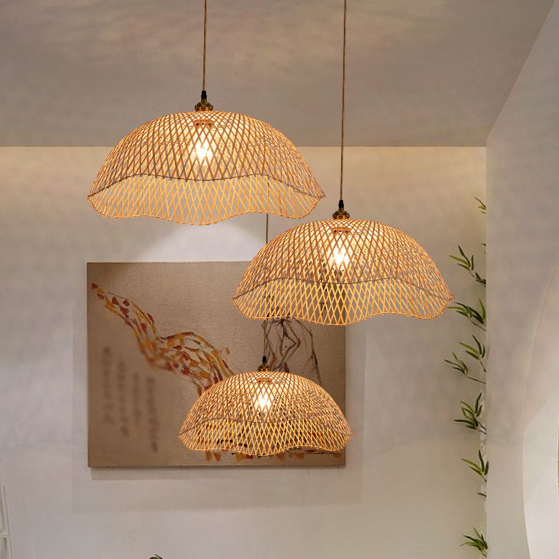 Bamboo Woven Wave Pendant Lampshade | Bamboo pendent light | The Nice Bazaar