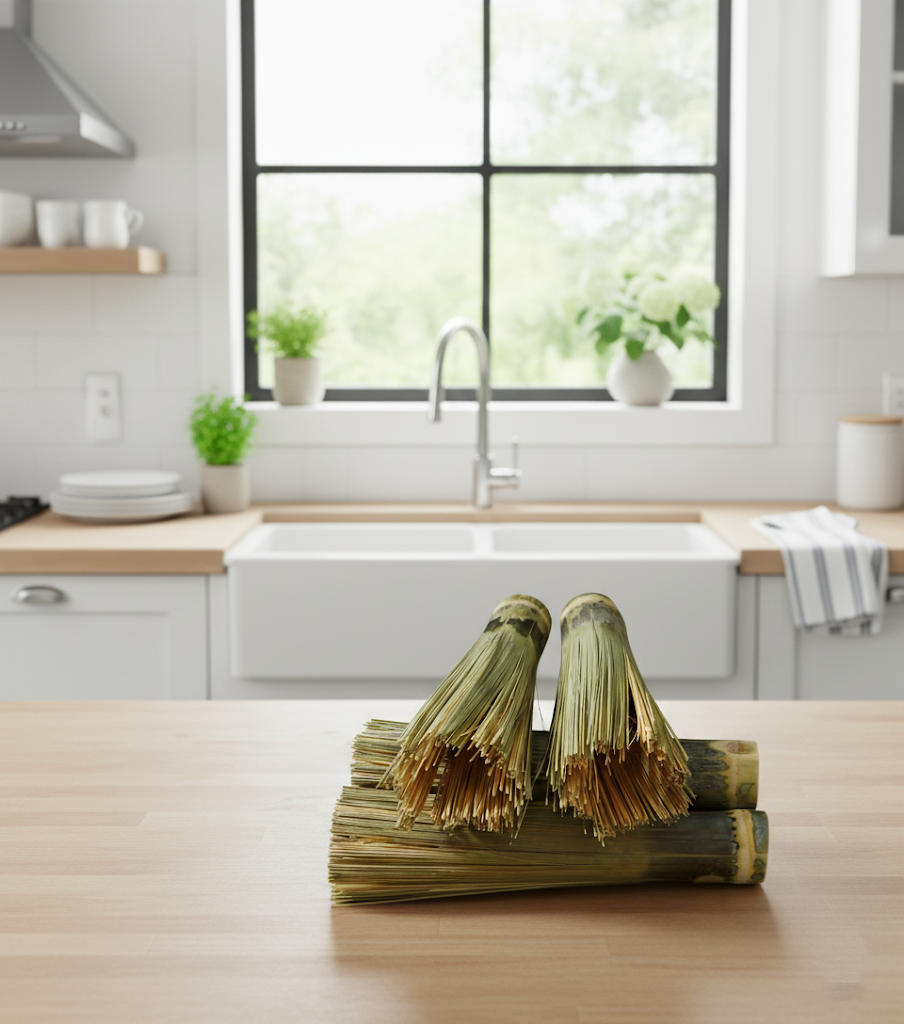 Eco-Friendly Bamboo Brush | Handmade Natural Bamboo Brush |Scrub Brush for Cast Iron, Nonstick & BBQ Grills