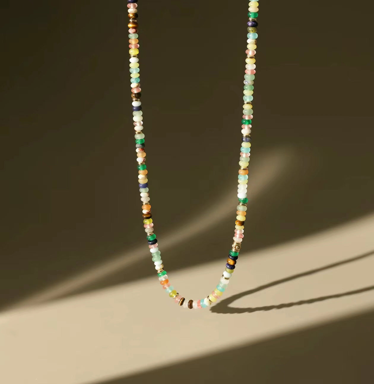 Small colorful bead necklace, Colorful Gemstone Bead Necklace, Multicolor Bead Necklace