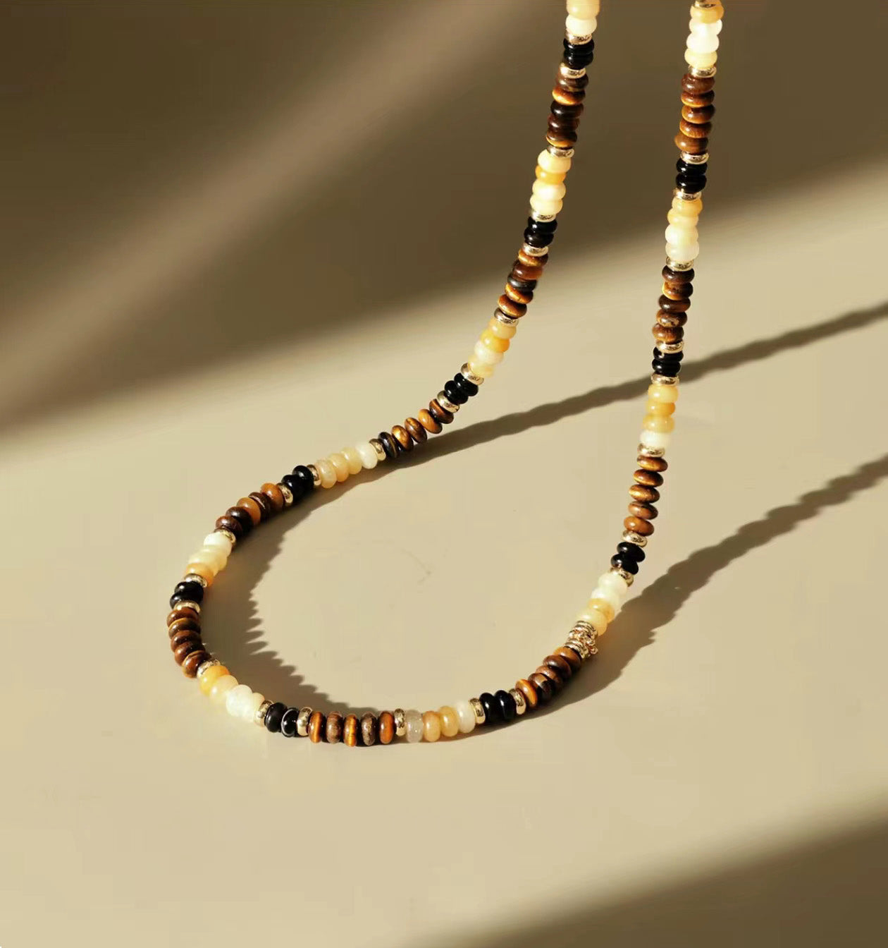 Tigers Eye Gemstone Beaded Necklace, Tiger Eye Wealth Necklace